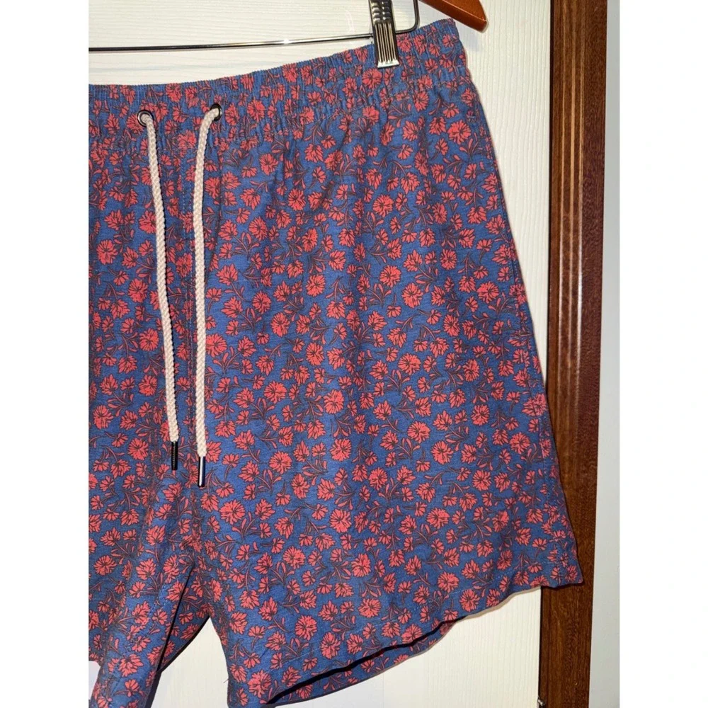 Fair Harbor Mens The Anchor Swim Shorts Floral Blue Red XXL 8 Inch Inseam